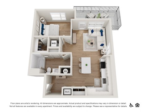 Floor plan for 1 bed, 1 bath, 758 sqft