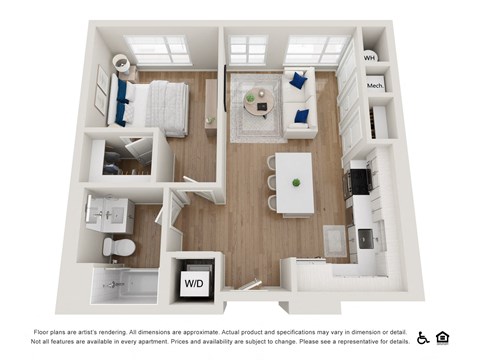 Floor plan for 1 bed, 1 bath, 705 sqft