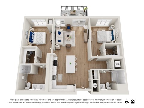 Floor plan for 2 beds, 2 baths, 1128 sqft