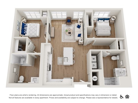 Floor plan for 2 beds, 2 baths, 1162 sqft