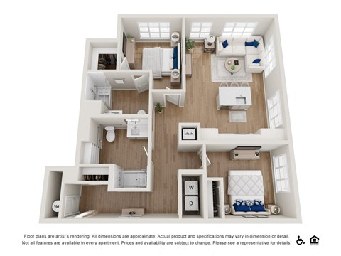 Floor plan for 2 beds, 2 baths, 1090 sqft