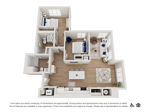 Floor plan for 2 beds, 2 baths, 1145 sqft