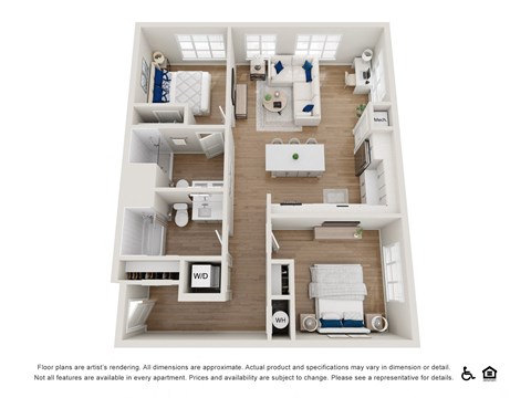 Floor plan for 2 beds, 2 baths, 1058 sqft