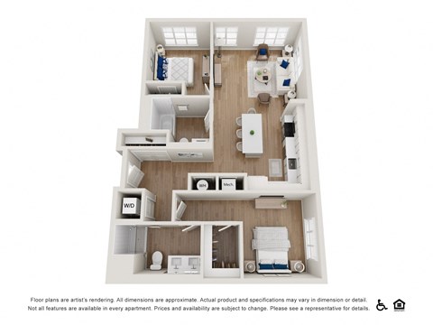 Floor plan for 2 beds, 2 baths, 1171 sqft