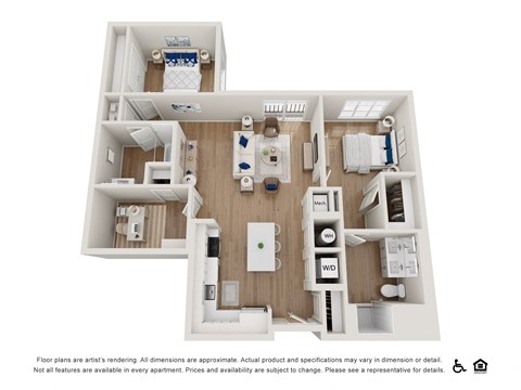 Floor plan for 2 beds, 2 baths, 1202 sqft