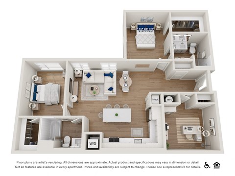 Floor plan for 2 beds, 2 baths, 1288 sqft
