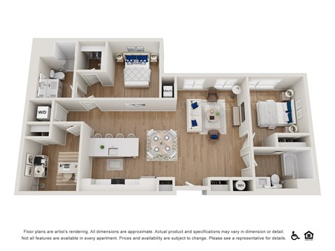 Floor plan for 2 beds, 2 baths, 1253 sqft
