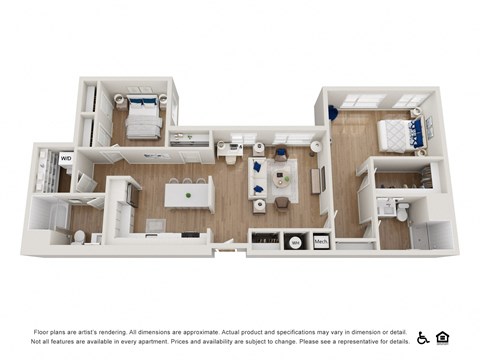 Floor plan for 2 beds, 2 baths, 1248 sqft