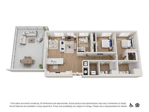 Floor plan for 2 beds, 2 baths, 1217 sqft