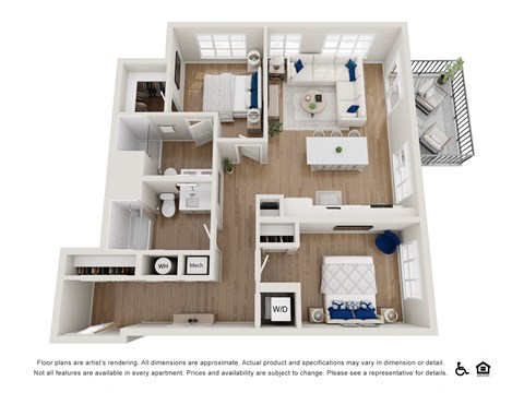 Floor plan for 2 beds, 2 baths, 1108 sqft