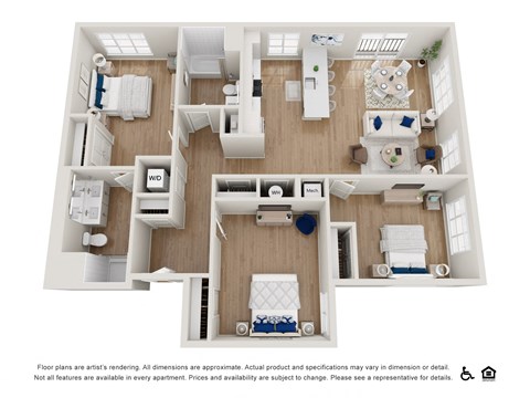 Floor plan for 3 beds, 2 baths, 1336 sqft