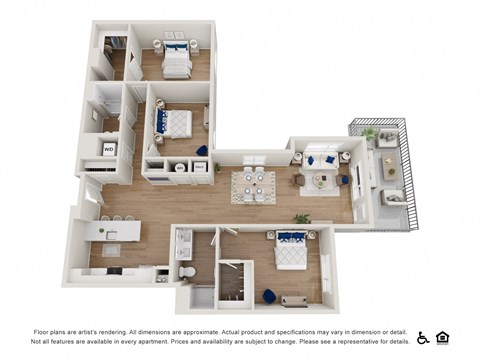 Floor plan for 3 beds, 2 baths, 1619 sqft