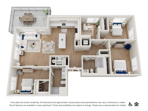 Floor plan for 3 beds, 2 baths, 1595 sqft