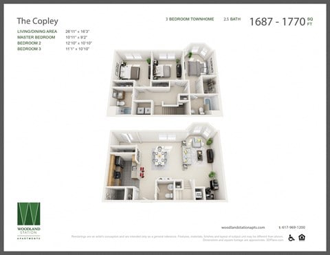 Floor plan for 3 beds, 2.5 baths, 1734 sqft