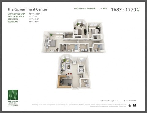 Floor plan for 3 beds, 2.5 baths, 1770 sqft