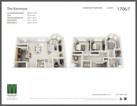 Floor plan for 3 beds, 2.5 baths, 1706 sqft