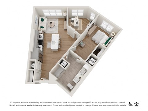 Floor plan for 1 bed, 1 bath, 901 sqft