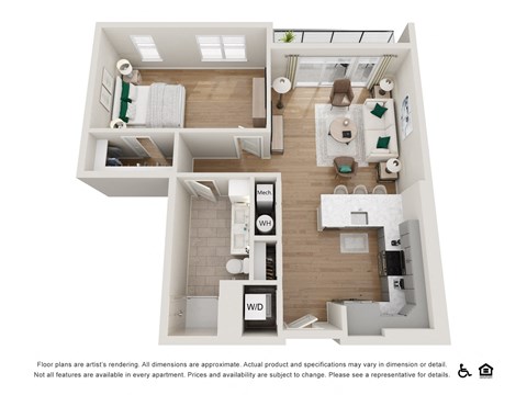 Floor plan for 1 bed, 1 bath, 840 sqft