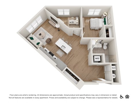 Floor plan for 1 bed, 1 bath, 869 sqft