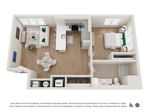 Floor plan for 1 bed, 1 bath, 758 sqft