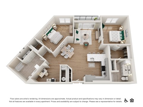 Floor plan for 2 beds, 2 baths, 1389 sqft