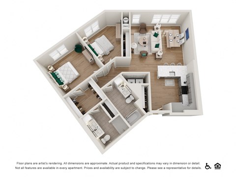 Floor plan for 2 beds, 2 baths, 1230 sqft