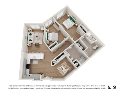 Floor plan for 2 beds, 2 baths, 1260 sqft
