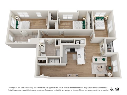 Floor plan for 3 beds, 2 baths, 1431 sqft