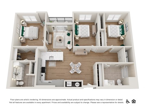 Floor plan for 3 beds, 2 baths, 1392 sqft