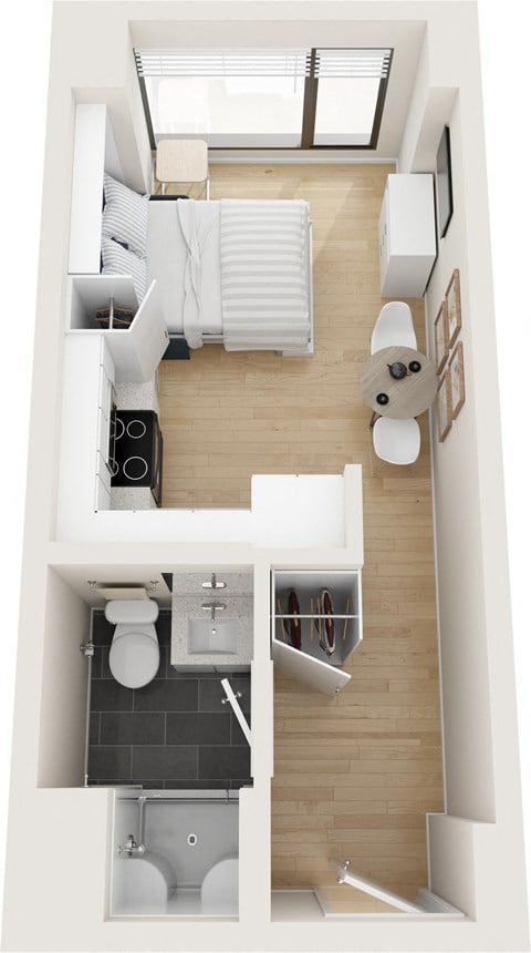 Floor plan for studio, 1 bath, 308 sqft
