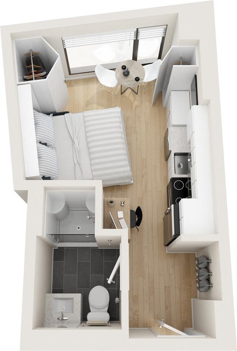 Floor plan for studio, 1 bath, 298 sqft