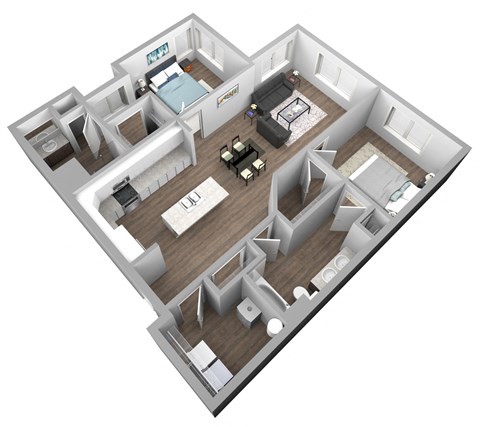 Floor plan for 2 beds, 2 baths, 1144 sqft