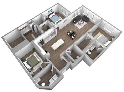 Floor plan for 2 beds, 2.5 baths, 1434 sqft