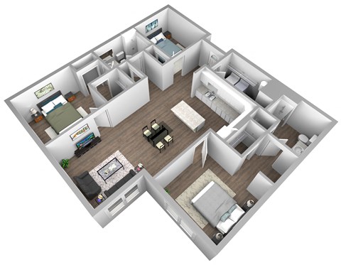 Floor plan for 2 beds, 2 baths, 1323 sqft