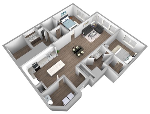 Floor plan for 2 beds, 2 baths, 1323 sqft