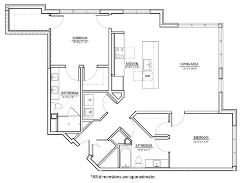Floor plan for 2 beds, 2 baths, 1237 sqft