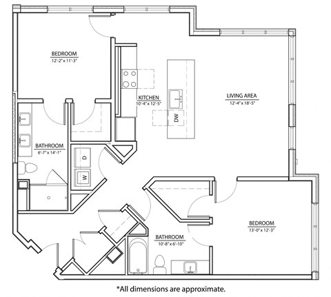 Floor plan for 2 beds, 2 baths, 1192 sqft