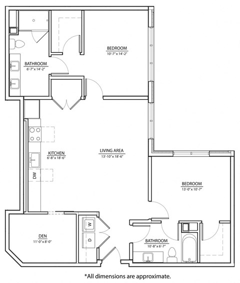 Floor plan for 2 beds, 2 baths, 1144 sqft