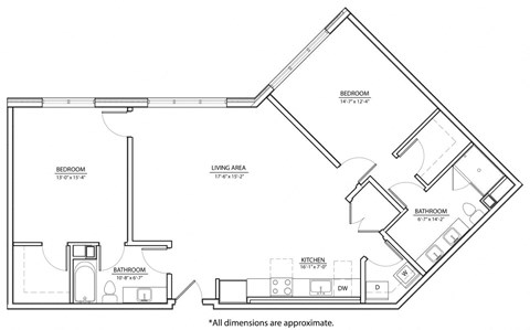 Floor plan for 2 beds, 2 baths, 1246 sqft