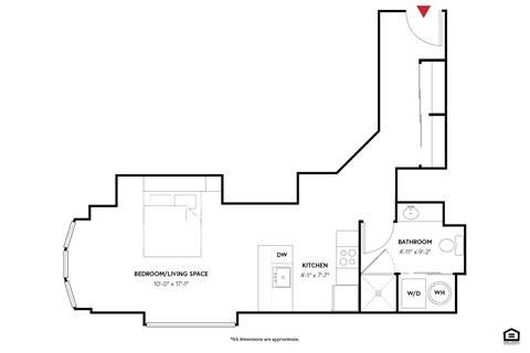 Floor plan for studio, 1 bath, 501 sqft