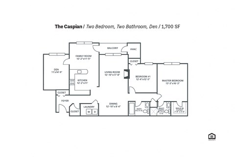 Floor plan for 2 beds, 2 baths, 1700 sqft