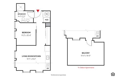 Floor plan for 1 bed, 1 bath, 461 sqft