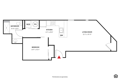 Floor plan for 1 bed, 1 bath, 541 sqft