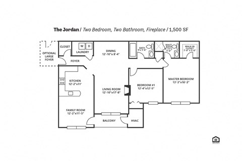 Floor plan for 2 beds, 2 baths, 1500 sqft