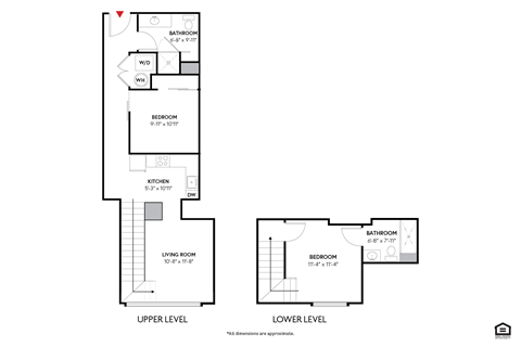 Floor plan for 2 beds, 2 baths, 807 sqft