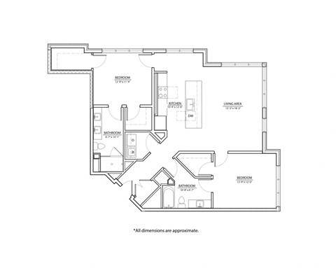 Floor plan for 2 beds, 2 baths, 1237 sqft