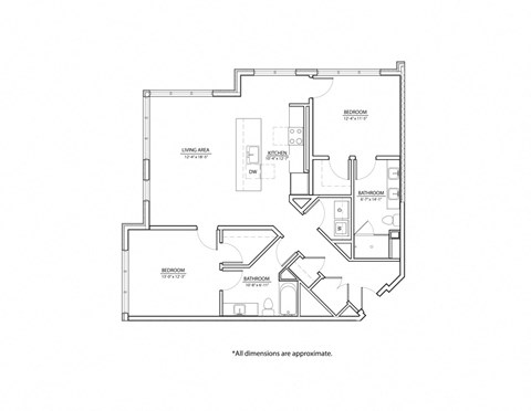 Floor plan for 2 beds, 2 baths, 1192 sqft