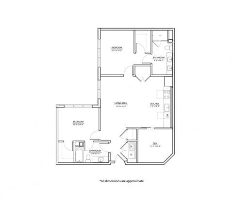 Floor plan for 2 beds, 2 baths, 1144 sqft