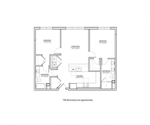 Floor plan for 2 beds, 2 baths, 1034 sqft