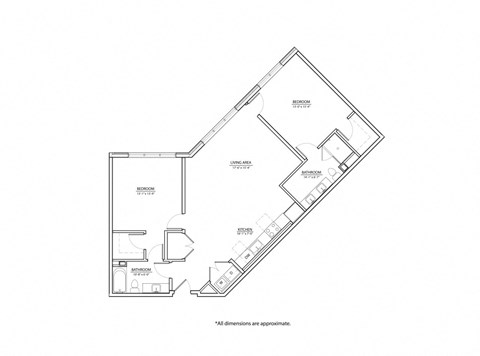 Floor plan for 2 beds, 2 baths, 1230 sqft